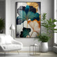 Green And White Petals Glass Finishh Vertical Wall Art