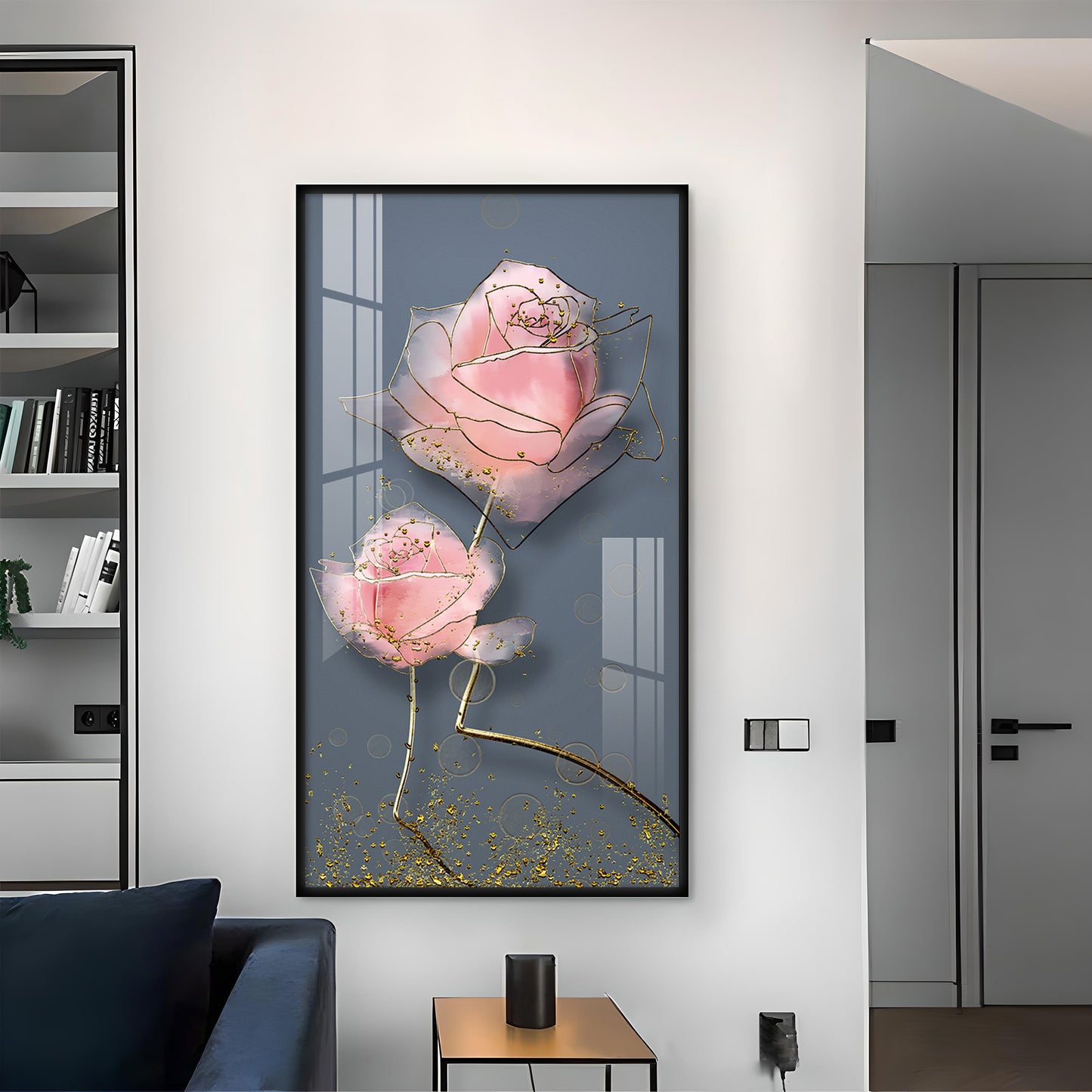 Floral Elegance Glass Finish Vertical Wall Art