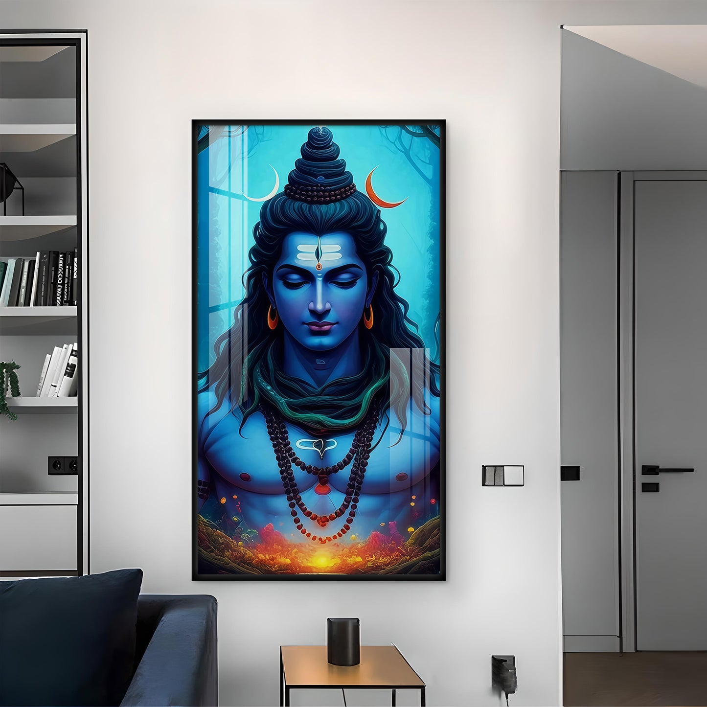 Lord Mahadev Glass Finish Vertical Wall Art