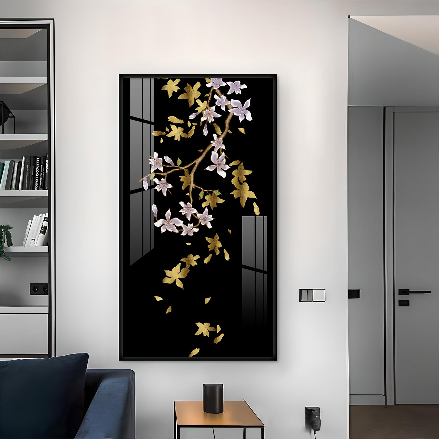 Ivory Bloom Glass Finish Vertical Wall Art