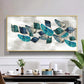 Turquoise Greay Leaves Glass Finish Horizontal Wall Art