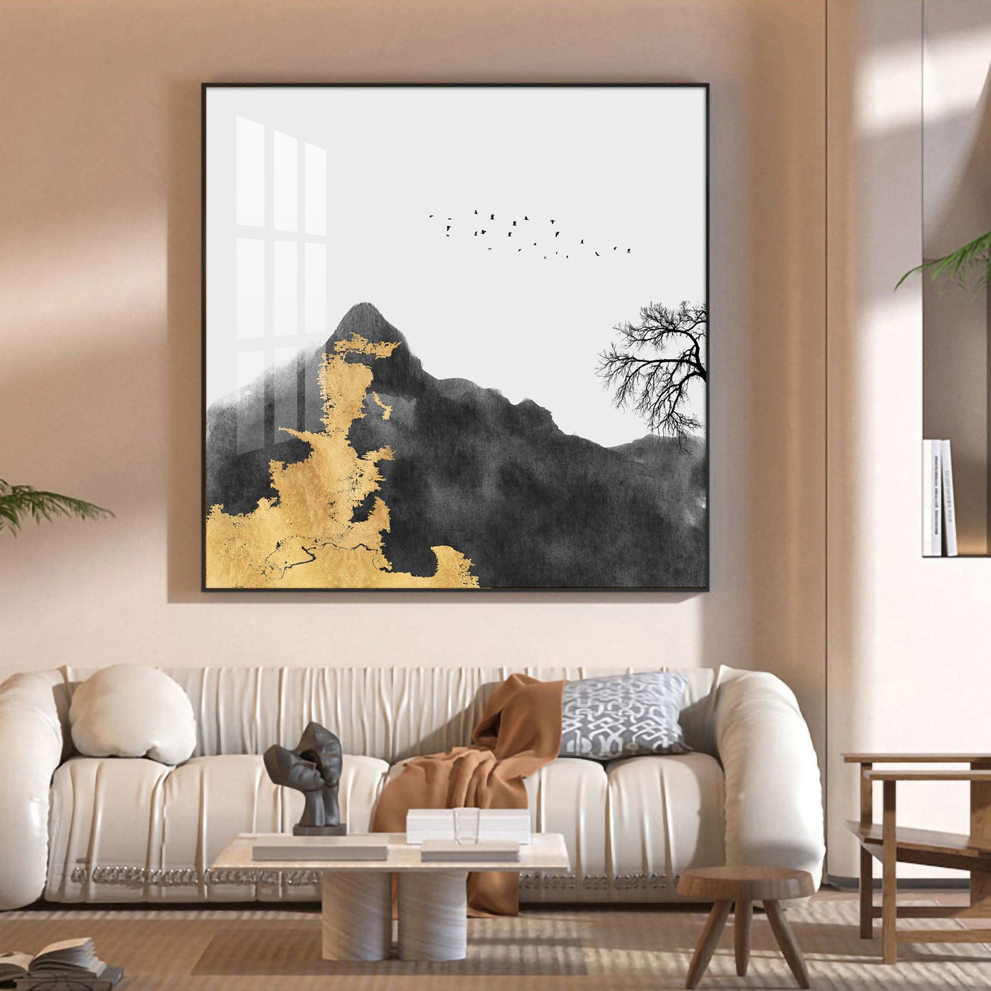 Golden Abyss Glass Finish Square Wall Art