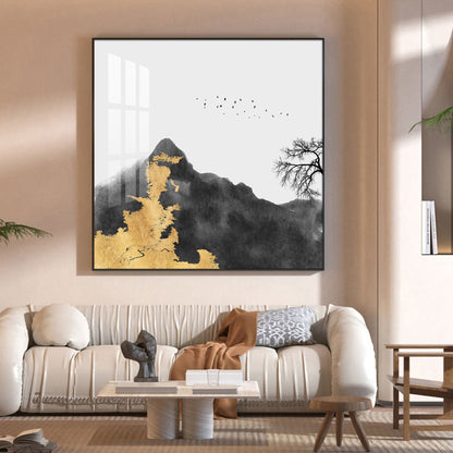 Golden Abyss Glass Finish Square Wall Art