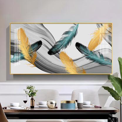 Ginkgo Leaf And Feather Glass Finish Horizontal Wall Art