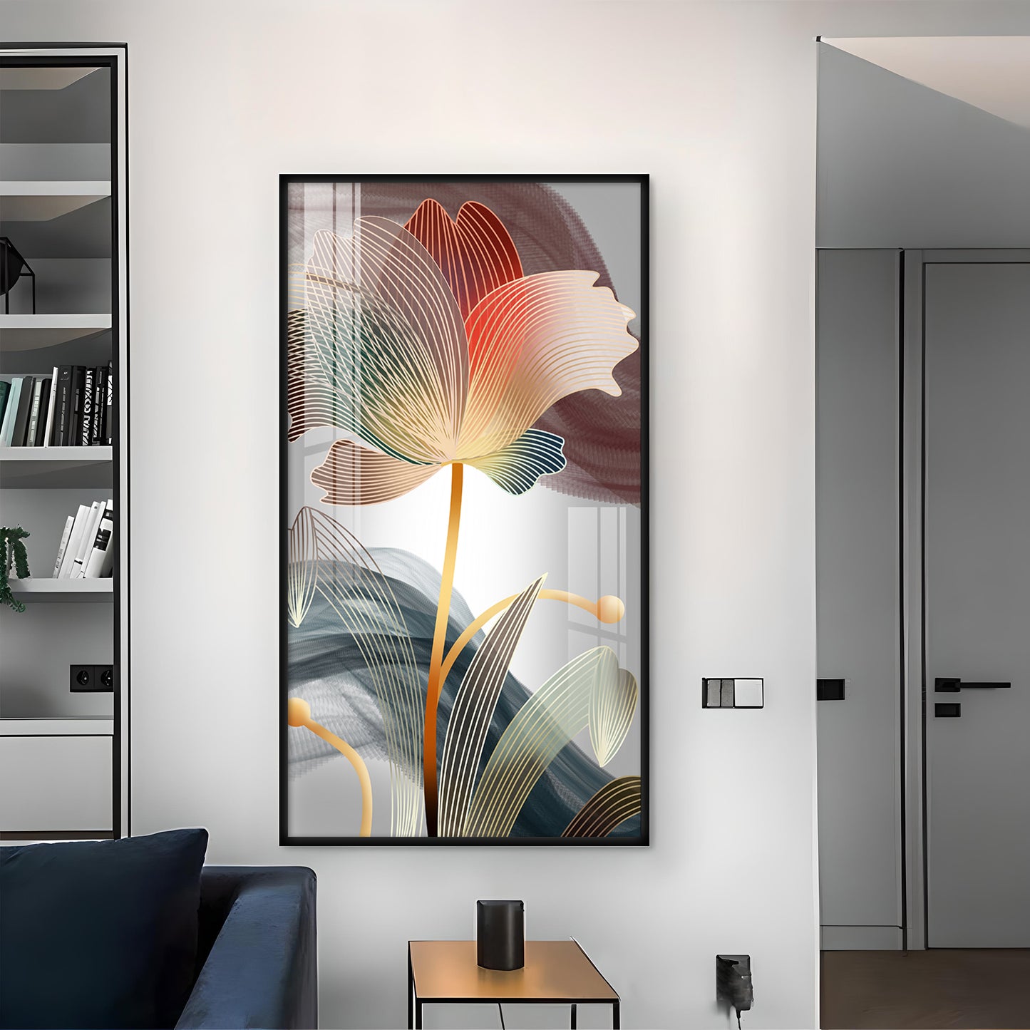 Floral Wave Glass Finish Vertical Wall Art