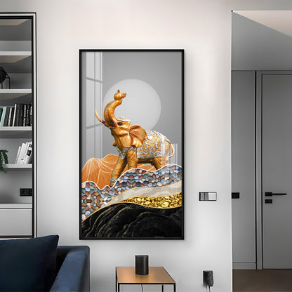 Gold and Silver Elephant Figurine Glass Finish Vertical Wall Art