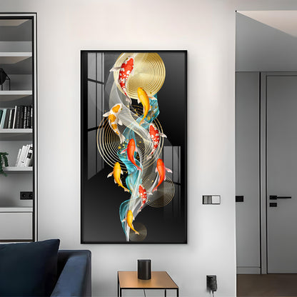 Serene Swimmers Glass Finish Vertical Wall Art