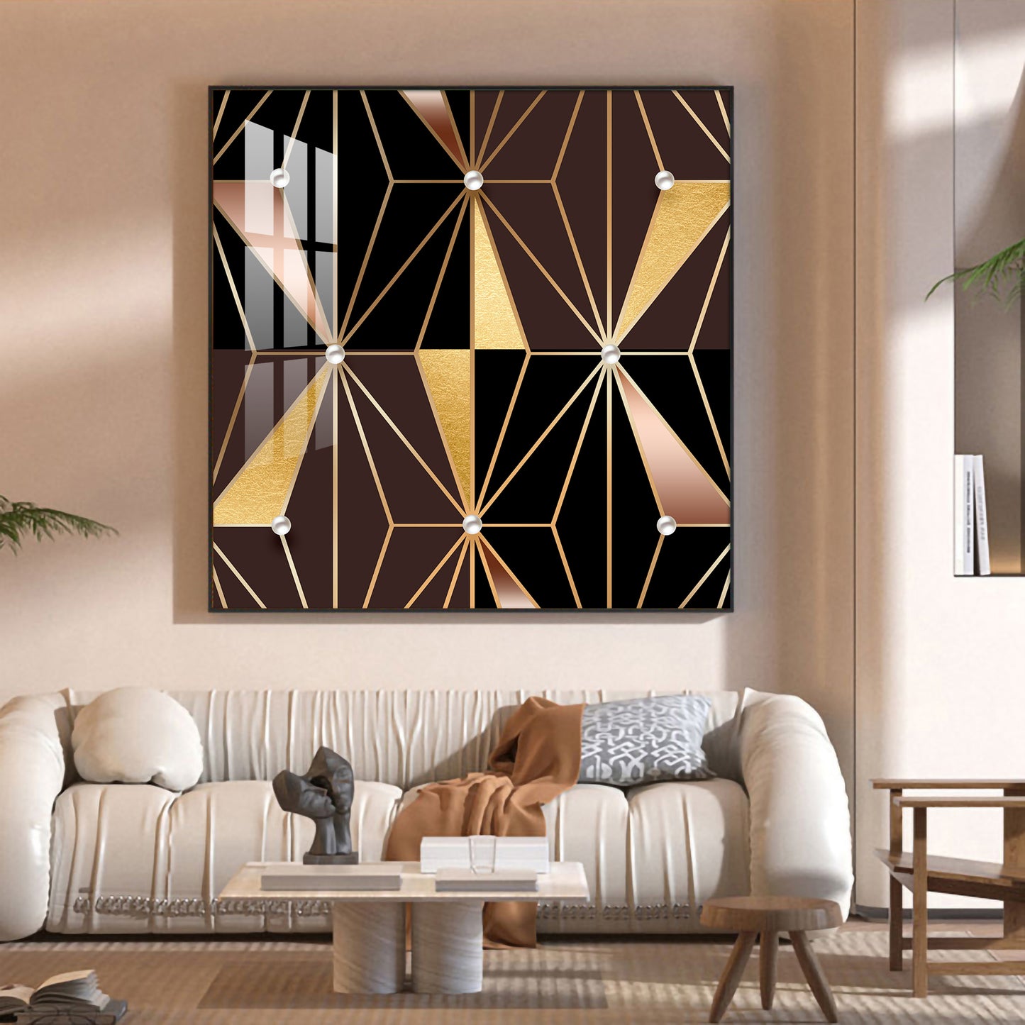 Geometric Glamour Glass Finish Square Wall Art