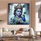 Baby Krishna With Peacock Glass Finish Square Wall Art