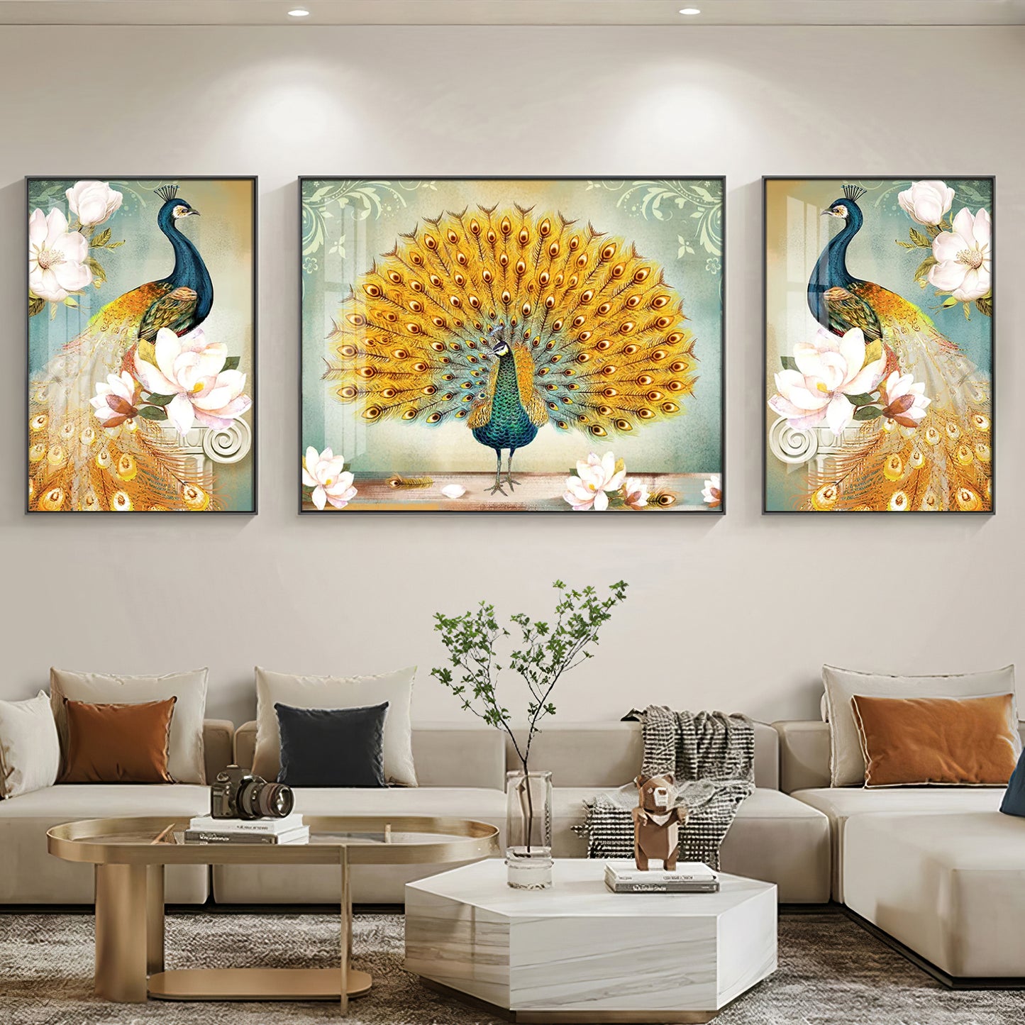 Regal Feathers Glass Finish Wall Art (Set Of 3)