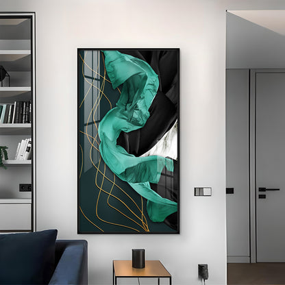 Emerald Elegance Glass Finish Vertical Wall Art