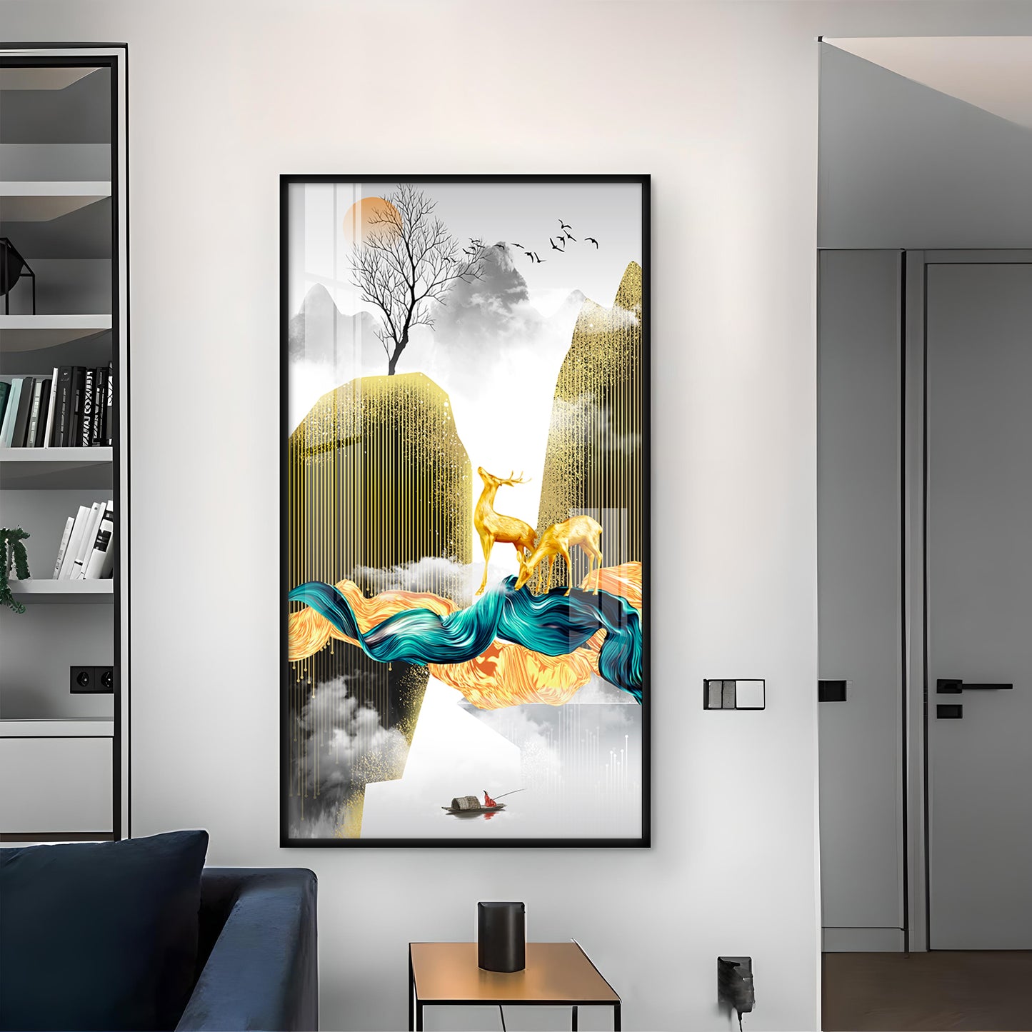 Deer In The Sky Glass Finish Vertical Wall Art