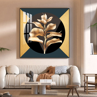 Golden Leaf Glass Finish Square Wall Art