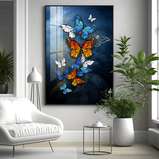 Symphony of Butterflies Glass Finish Vertical Wall Art