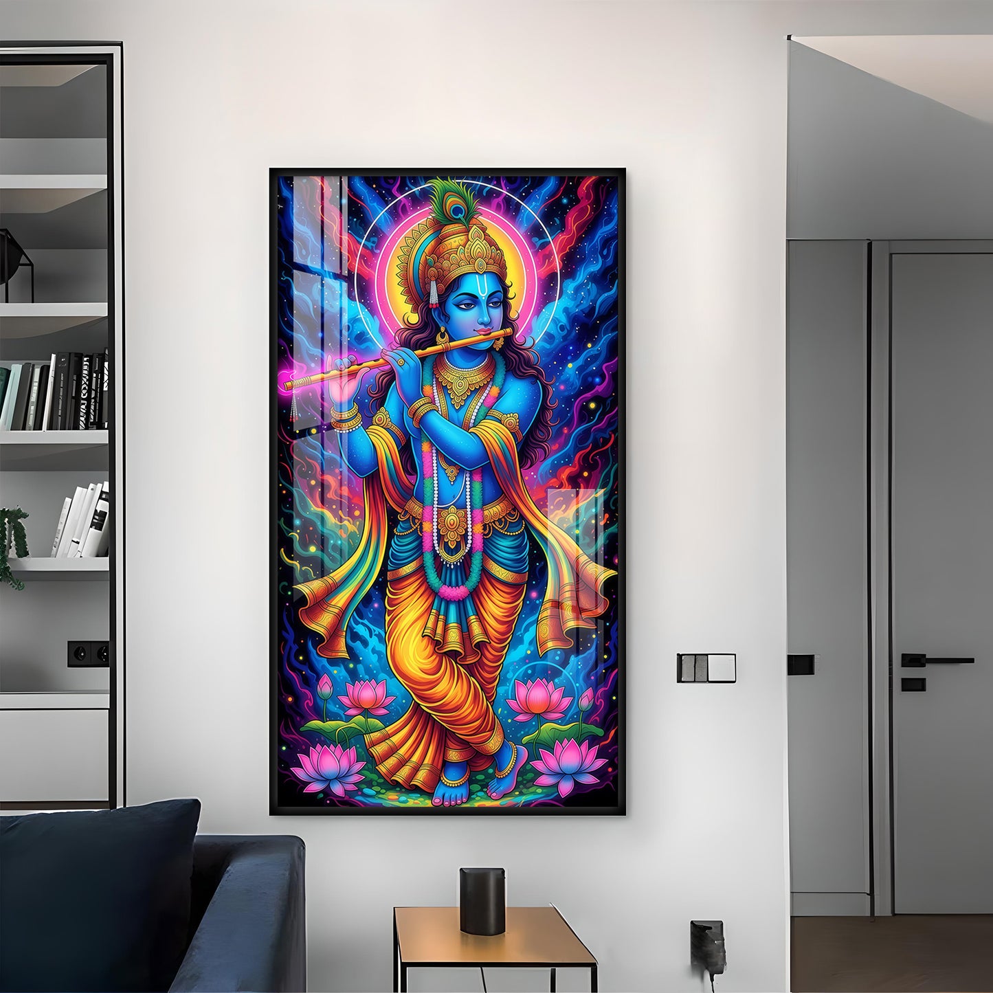 Jai Shree Krishna Glass Finish Vertical Wall Art