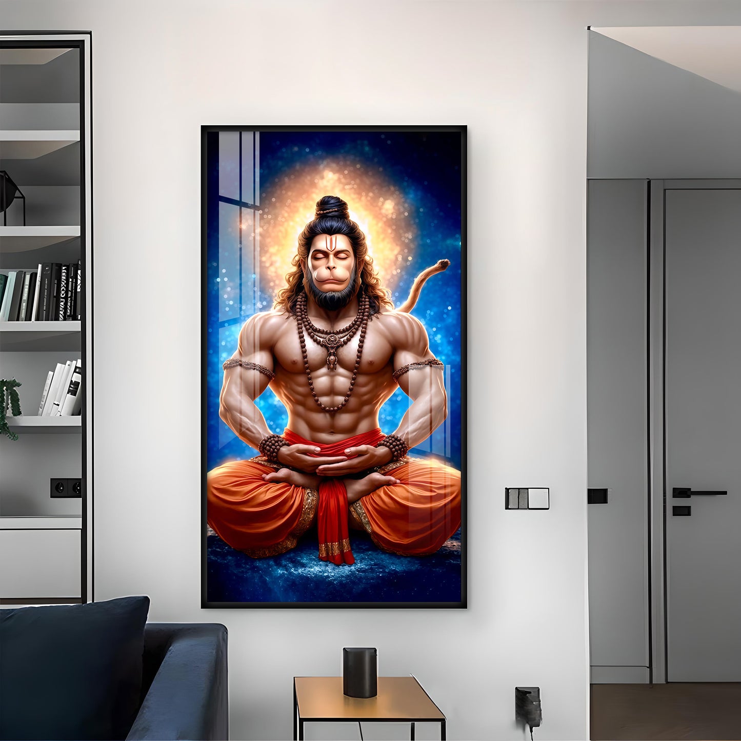 Bhakt Hanuman JI Glass Finish Vertical Wall Art