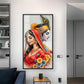 Loving Radha Krishna Glass Finish Vertical Wall Art