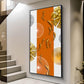 Orange And White Elegance Glass Finish Vertical Wall Art