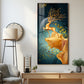 Golden Deer Jumping Glass Finish Vertical Wall Art