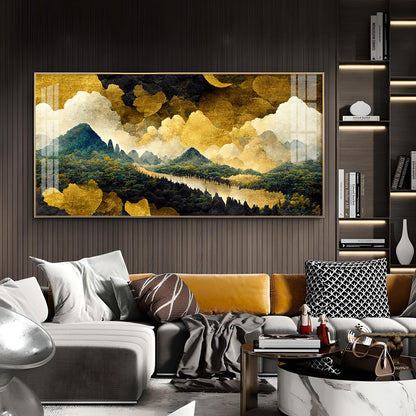 Golden Skies Glass Finish Horizontal Wall Art