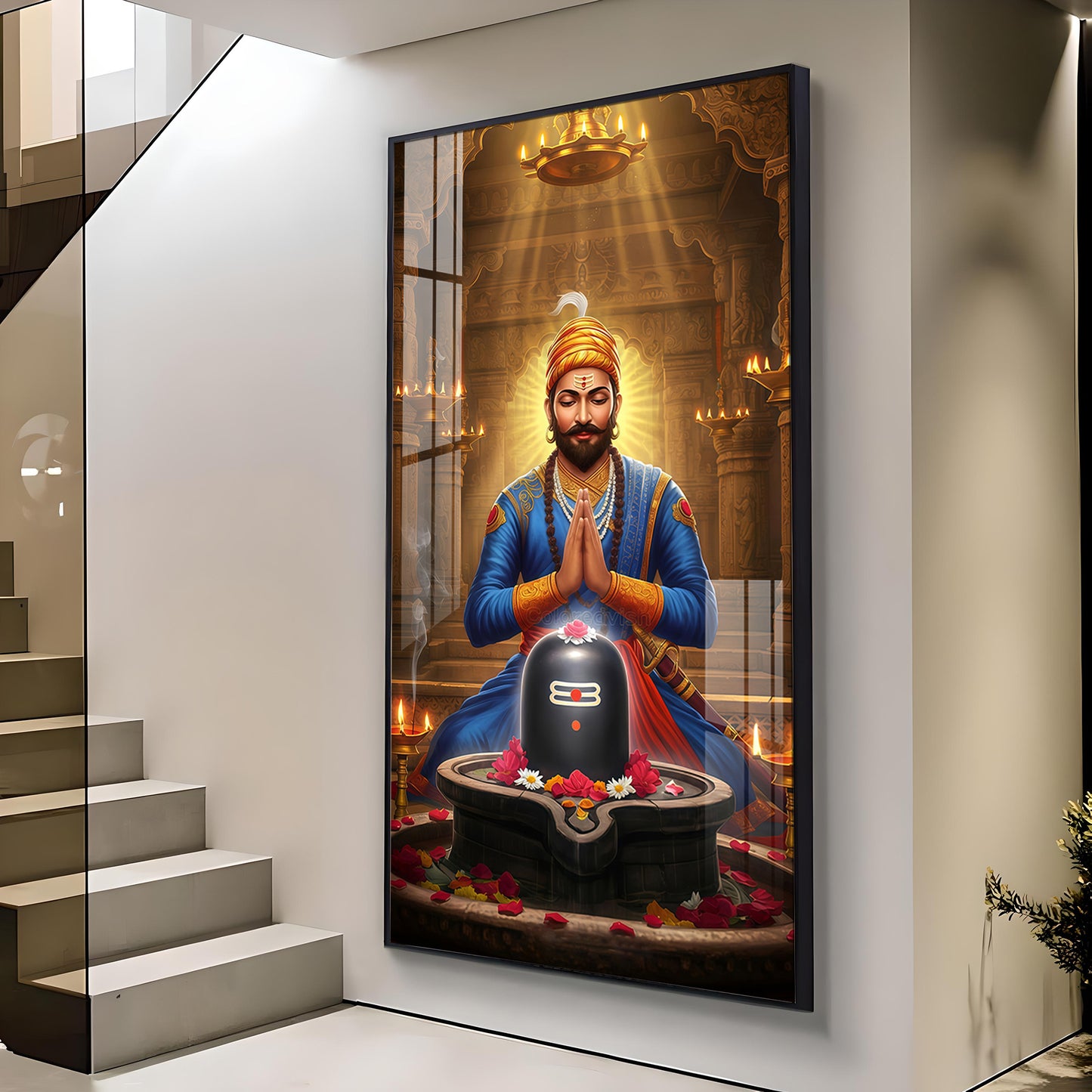 Chhatrapati Sambhaji Maharaj Glass Finish Vertical Wall Art