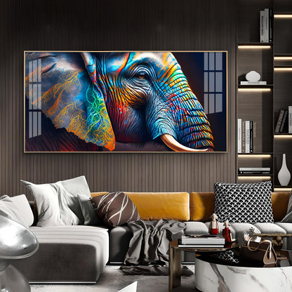 Vibrant Elephant Glass Finish Horizontal Wall Art