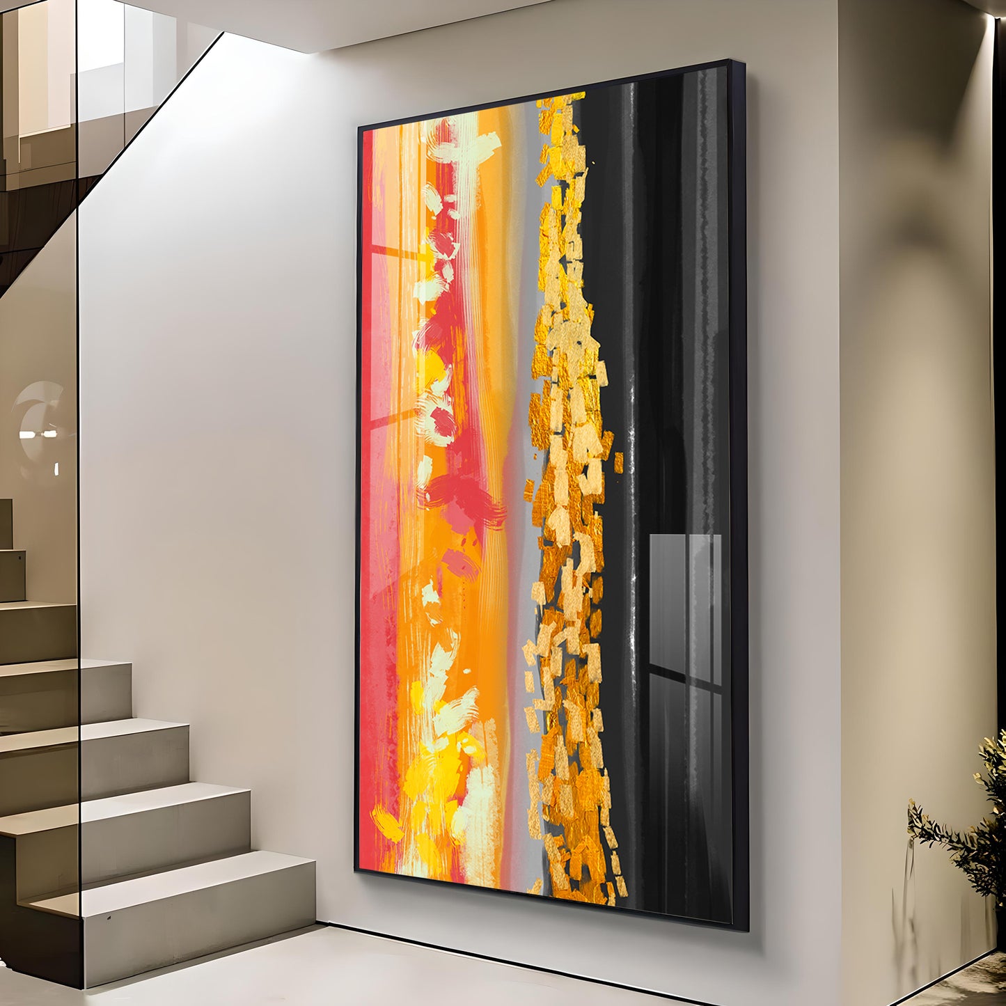 Fiery Essence Glass Finish Vertical Wall Art