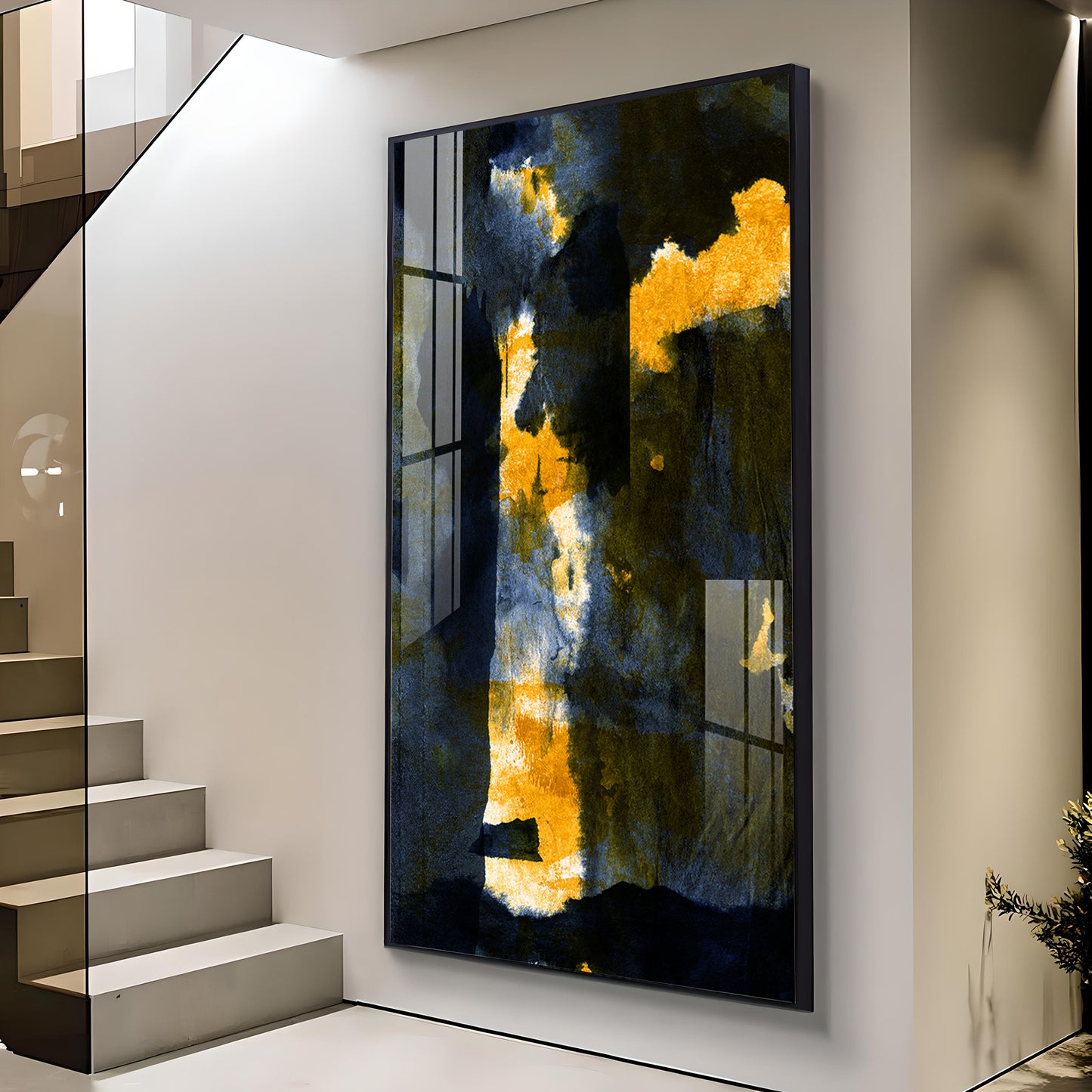 Golden Nightfall Glass Finish Vertical Wall Art