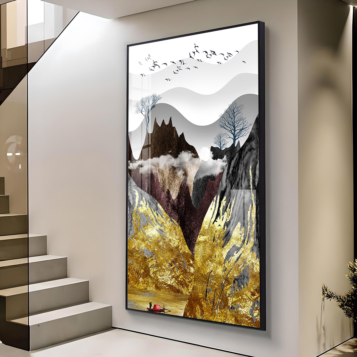 Gilded Mountain Essence Glass Finish Vertical Wall Art