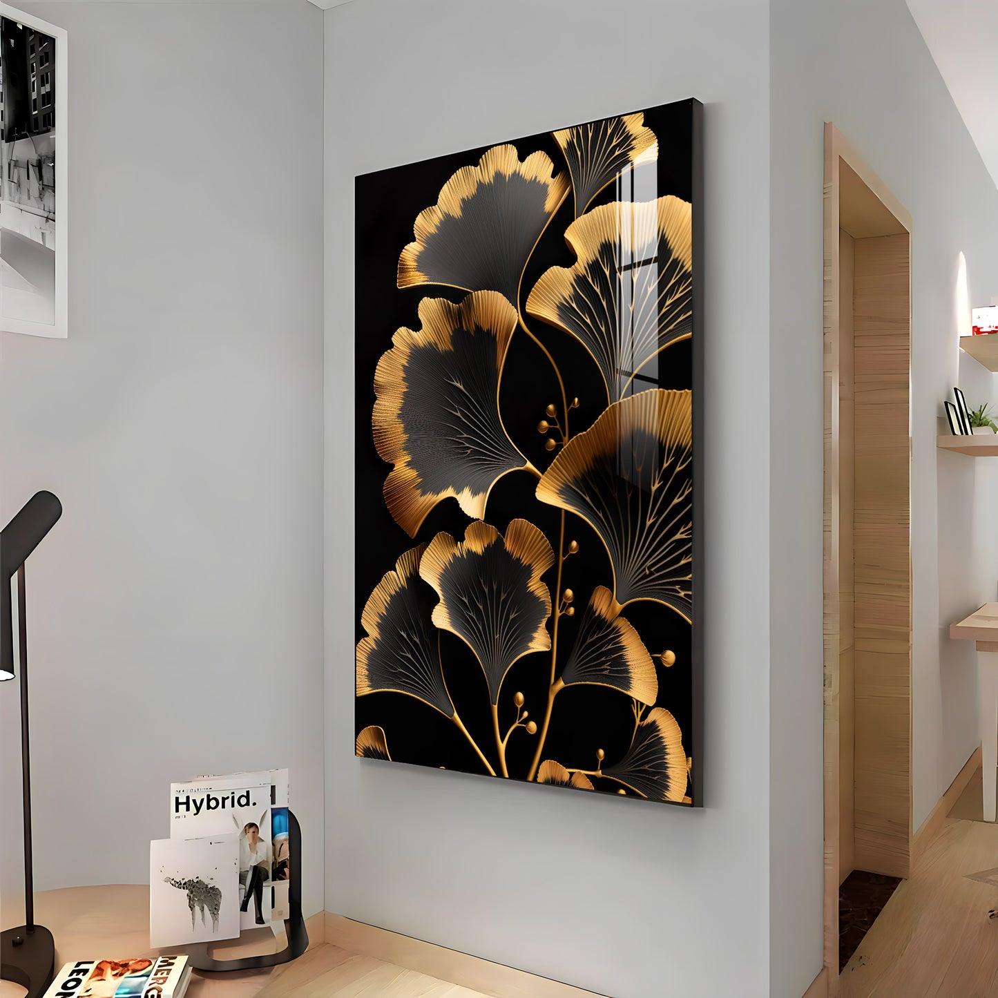Midnight Petal Glass Finish Vertical Wall Art