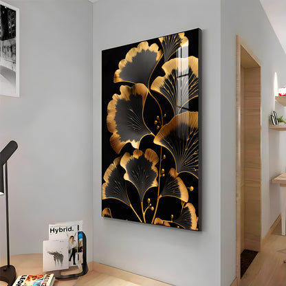 Midnight Petal Glass Finish Vertical Wall Art