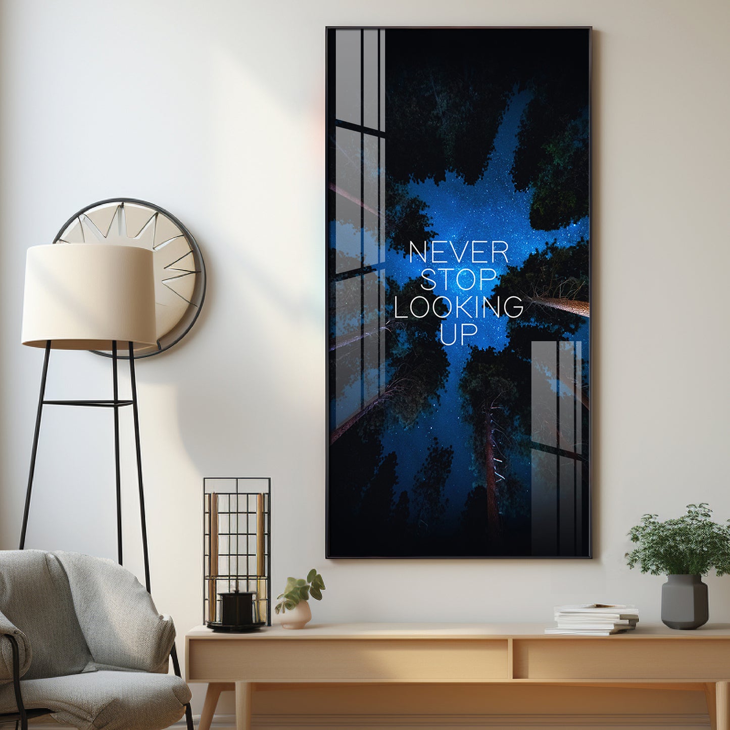 Never Stop Looking Up Motivational Glass Finish Vertical Wall Art