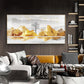 Golden Mountains And Birds Glass Finish Horizontal Wall Art