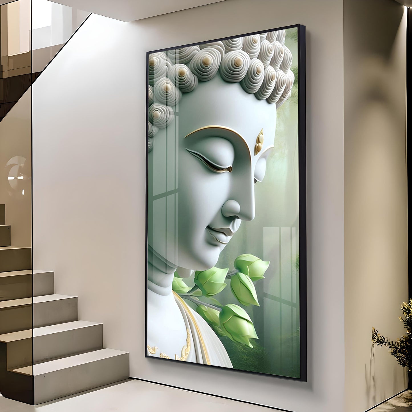 Enlightened Presence Glass Finish Vertical Wall Art