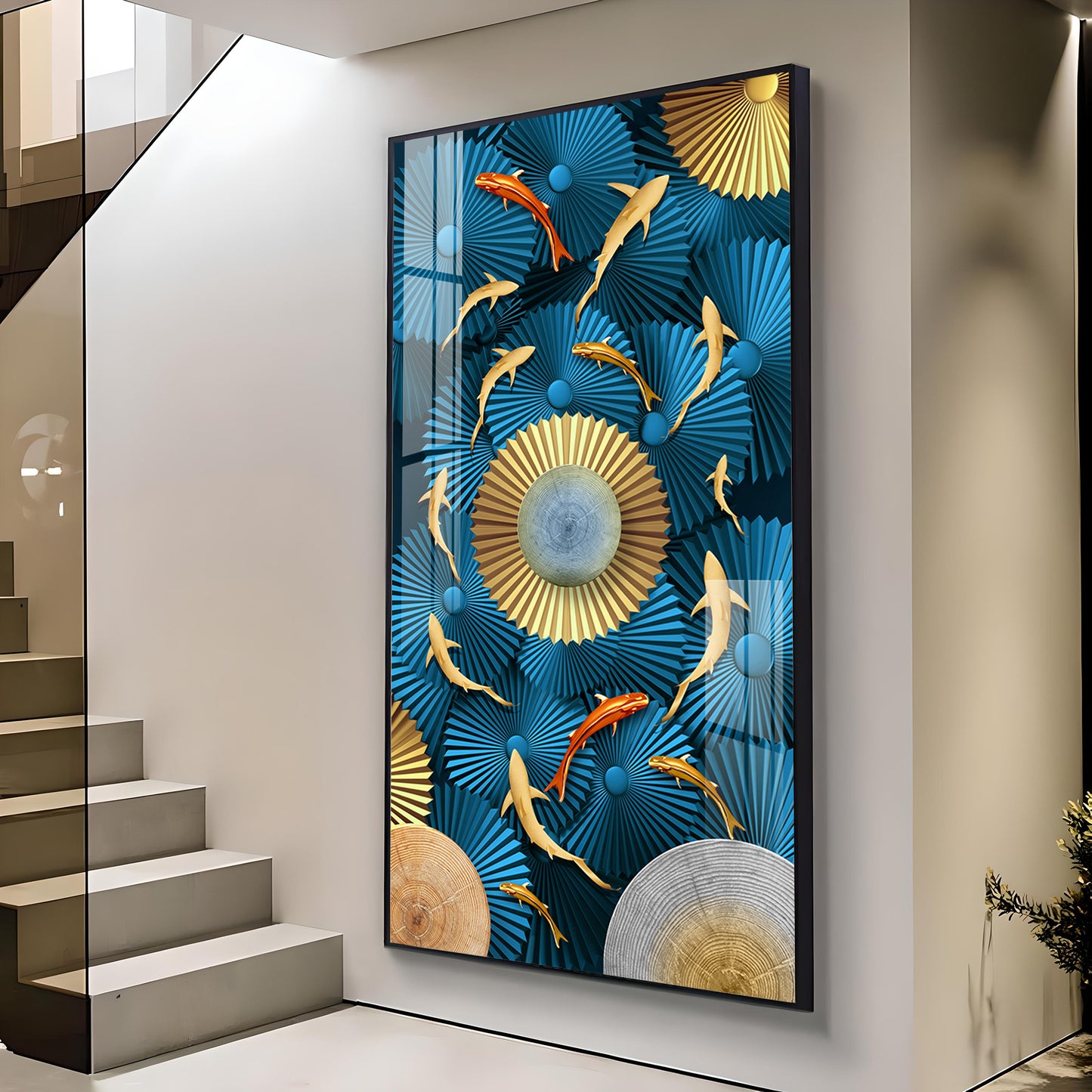 Blue Serenity Glass Finish Vertical Wall Art