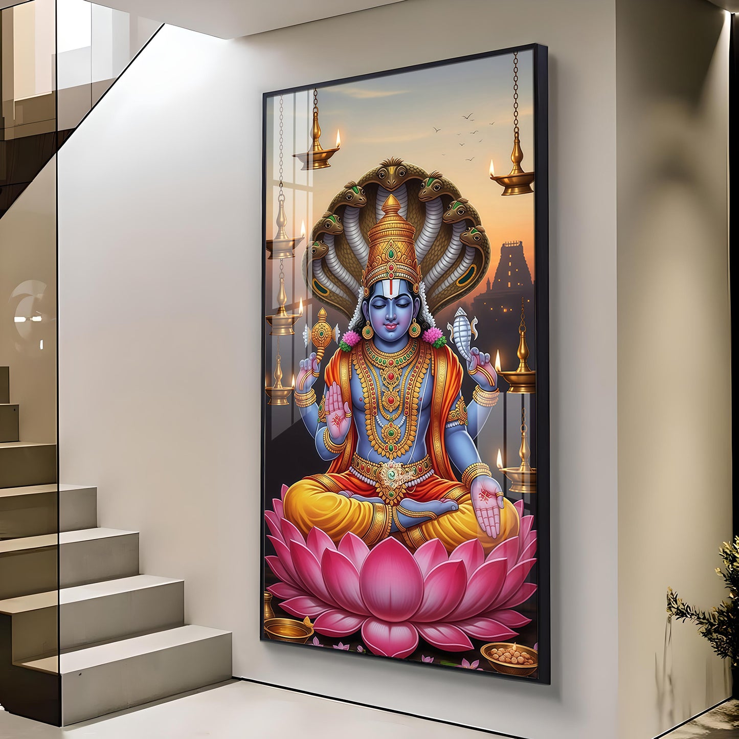 Shri Narayan Glass Finish Vertical Wall Art