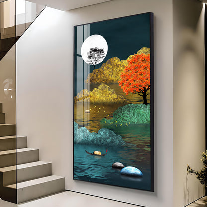 Tranquil Waterscape Glass Finish Vertical Wall Art