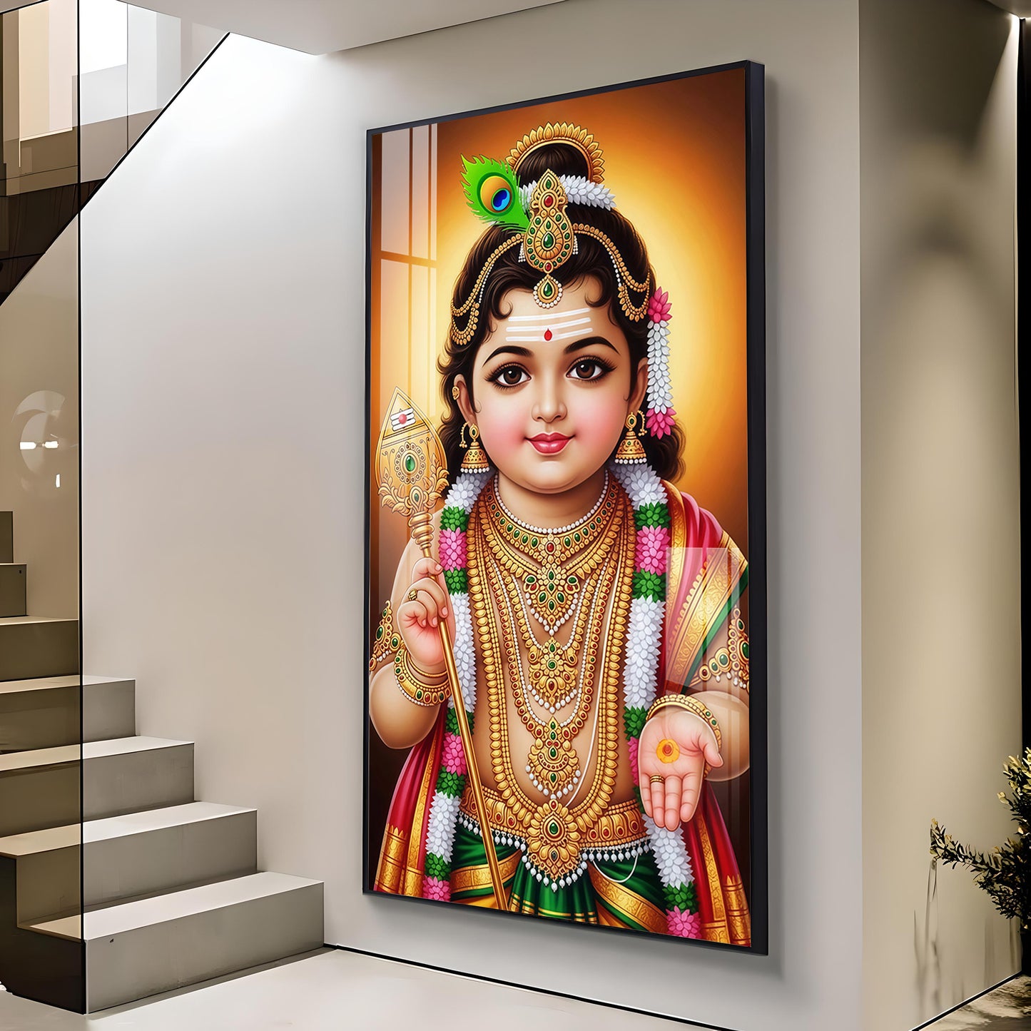 Little Lord Murugan Glass Finish Vertical Wall Art