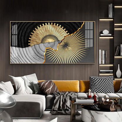 Golden Texture Fusion Glass Finish Horizontal Wall Art