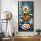 Meditating Buddha With White Lotus Glass Finish Vertical Wall Art