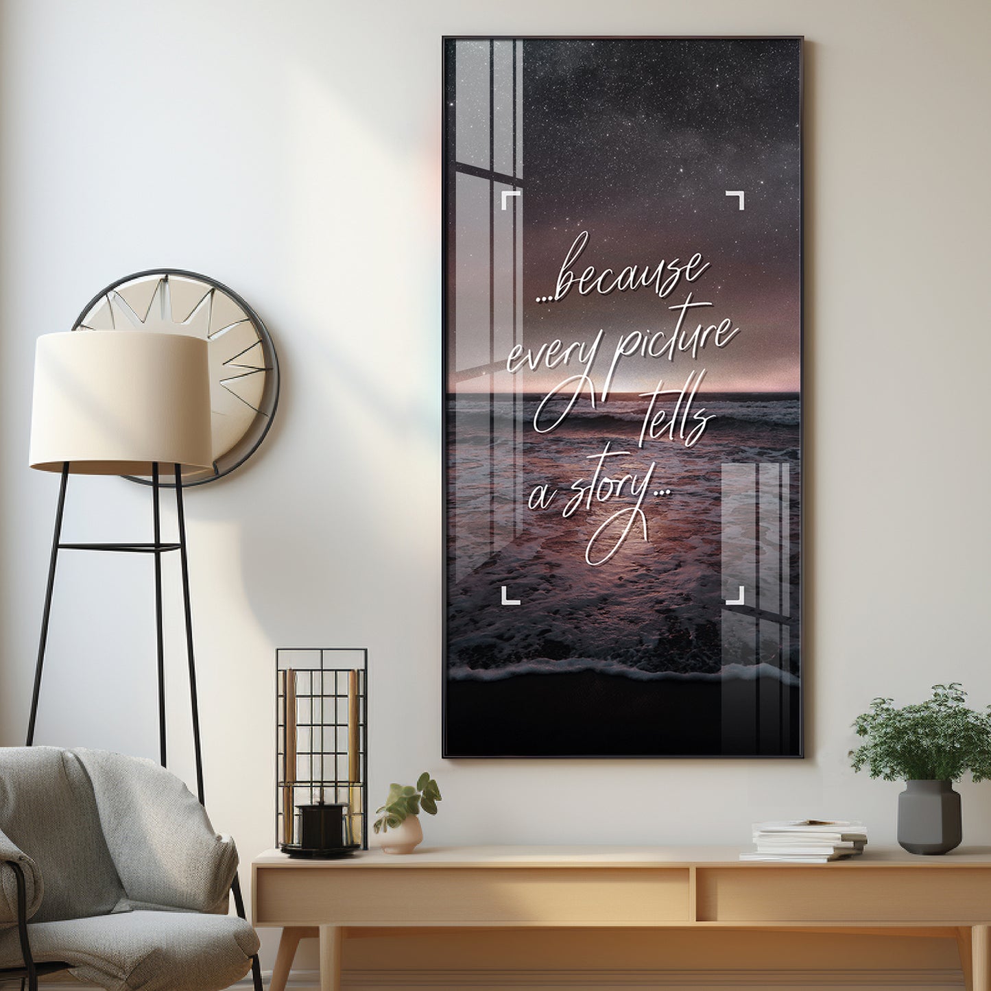 Because Every Picture Tells A Story Motivational Glass Finish Vertical Wall Art