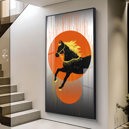 Dual Mane Horse Series Glass Finish Vertical Wall Art