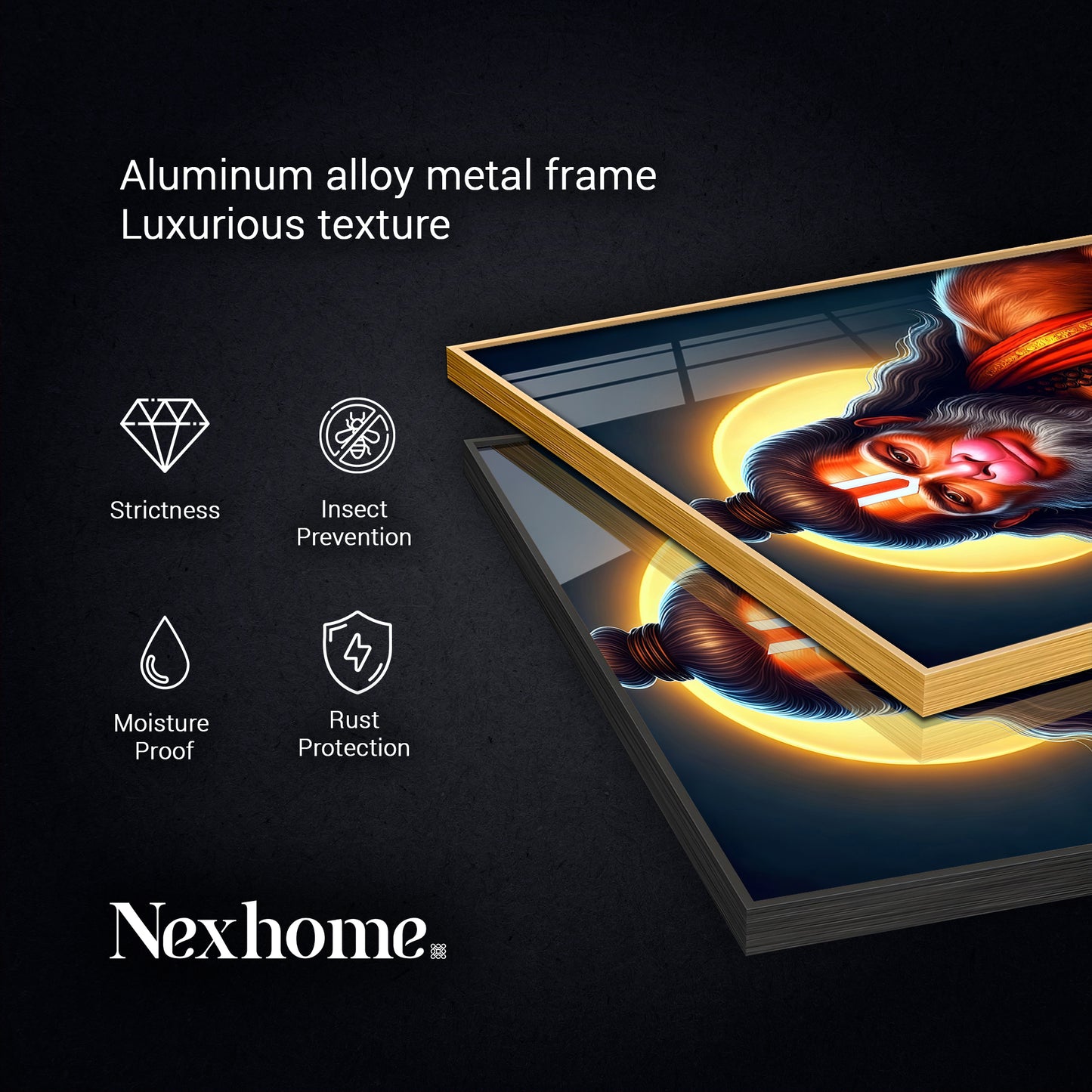 Lord Hanuman Glass Finish Square Wall Art