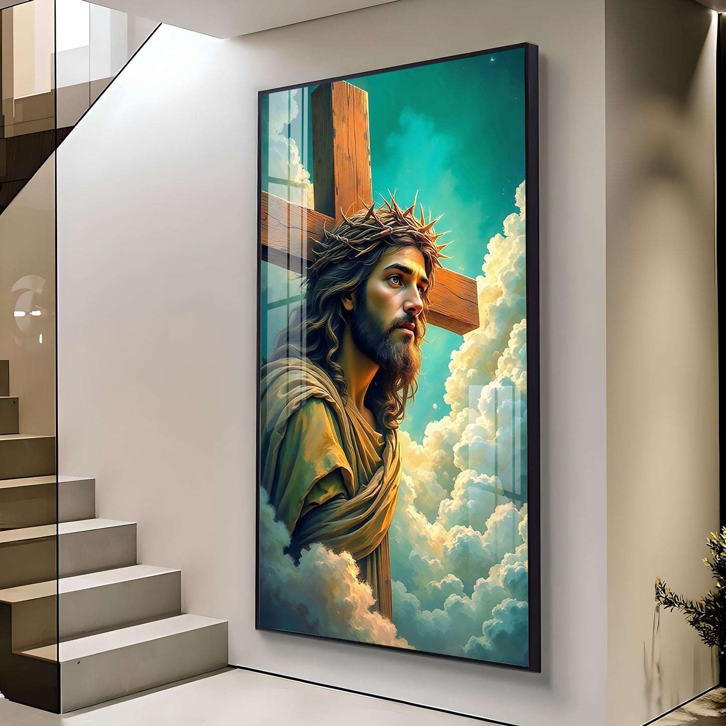 Jesus Christ Glass Finish Vertical Wall Art