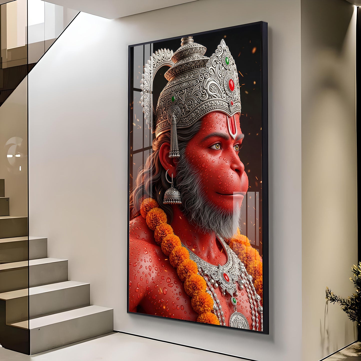 Jai Shri Bajarang Bali Glass Finish Vertical Wall Art