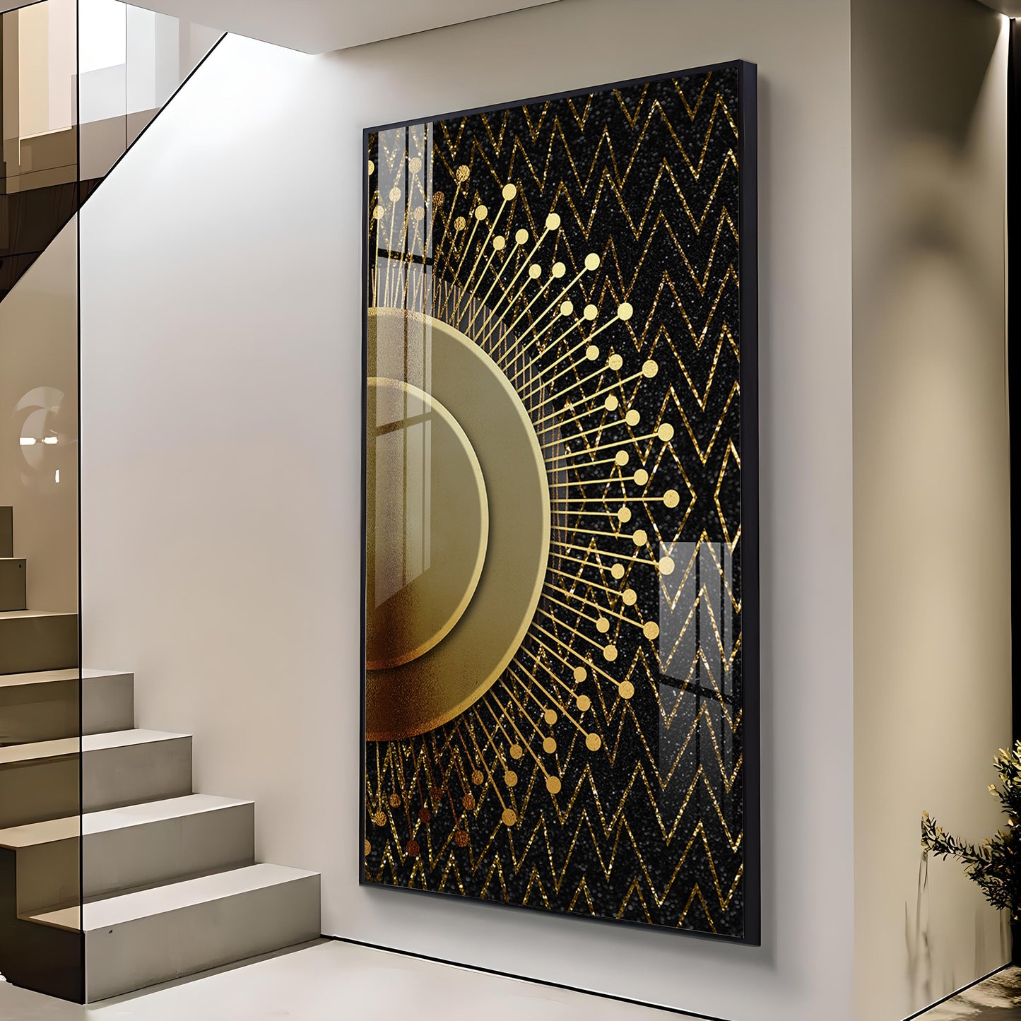 Striped Opulence Glass Finish Vertical Wall Art