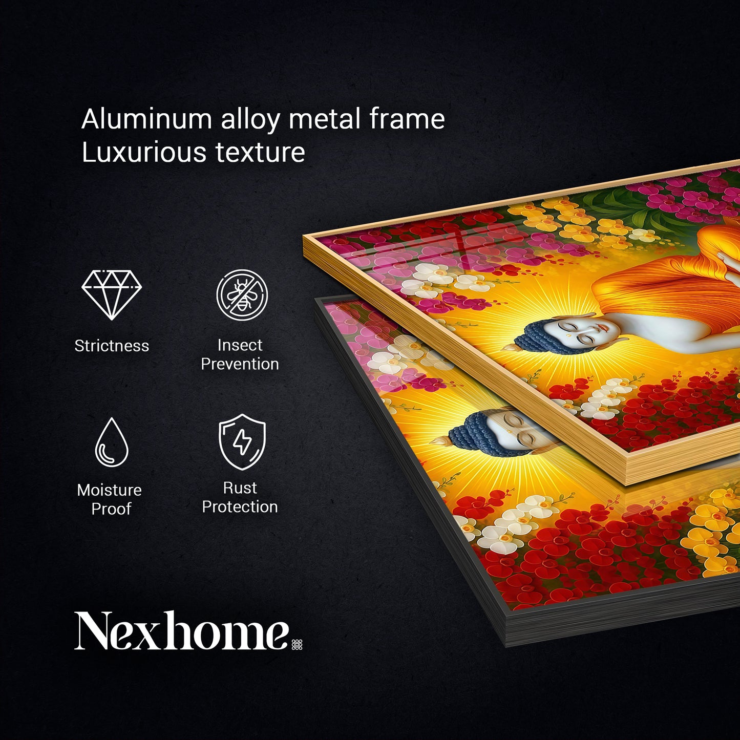 Serene Gautam Buddha Glass Finish Square Wall Art