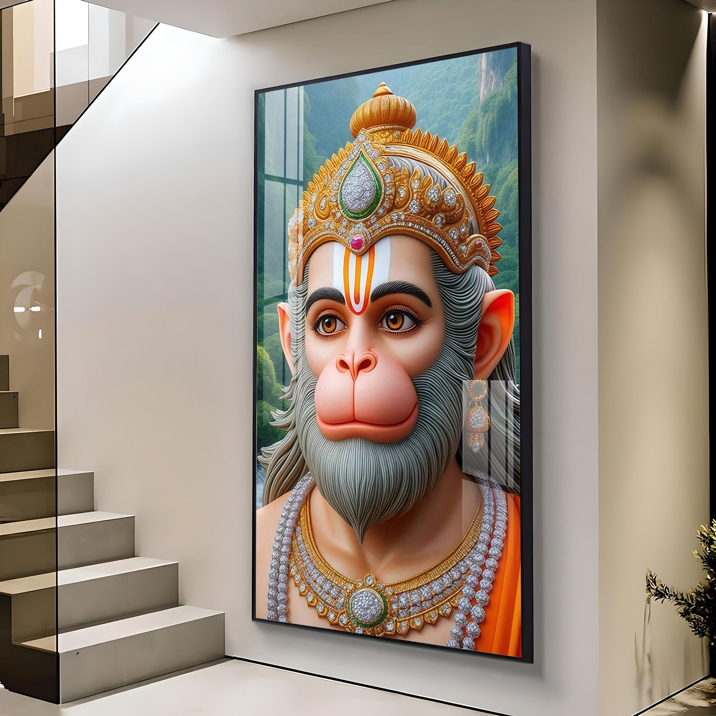 Bhakt Hanuman Glass Finish Vertical Wall Art
