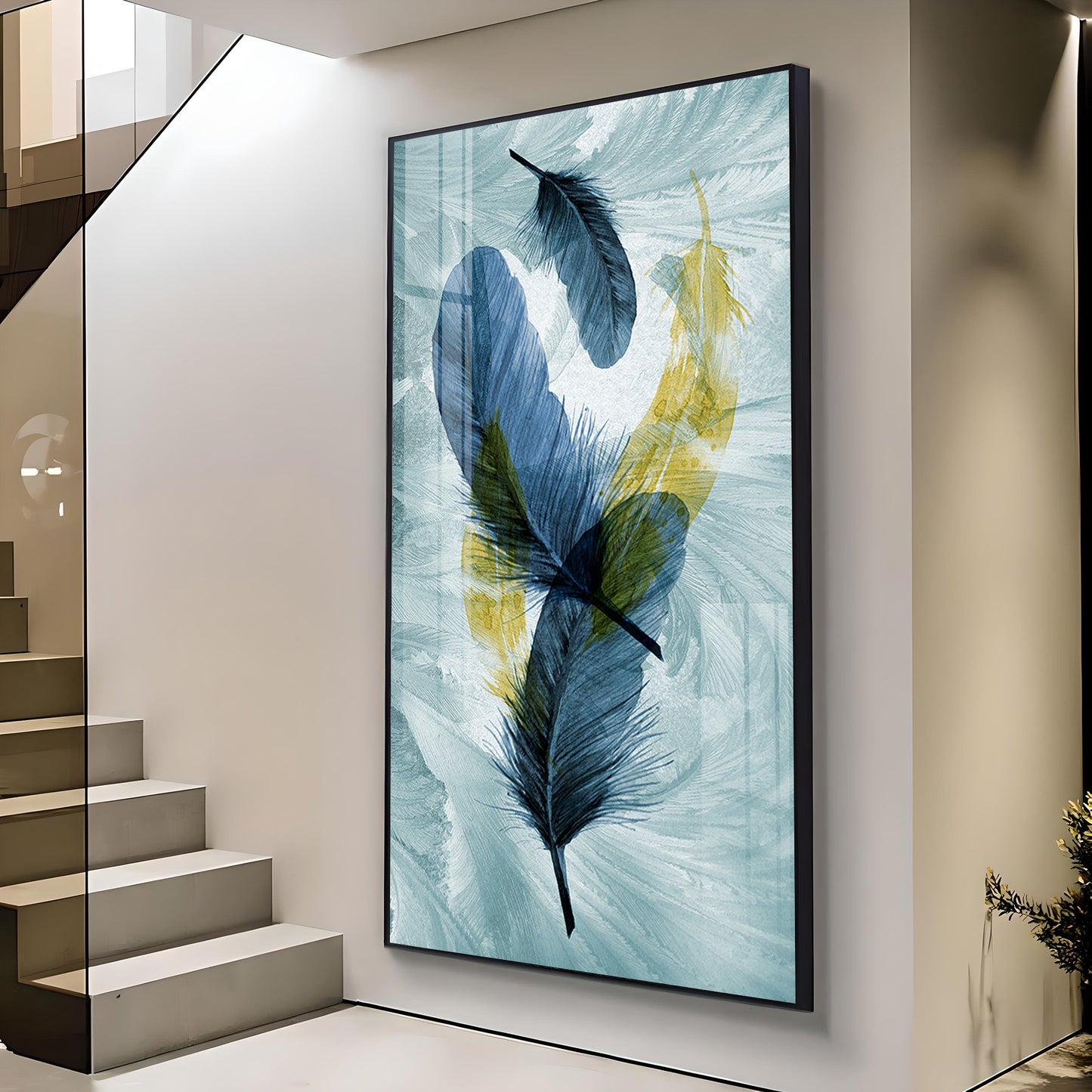 Celestial Plume Glass Finish Vertical Wall Art