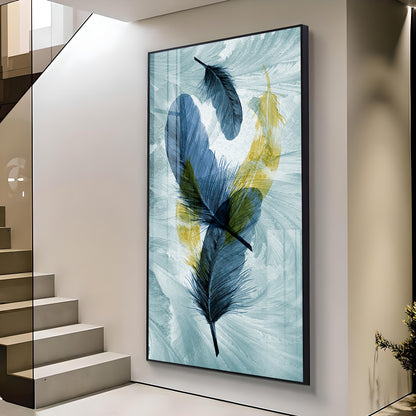 Celestial Plume Glass Finish Vertical Wall Art